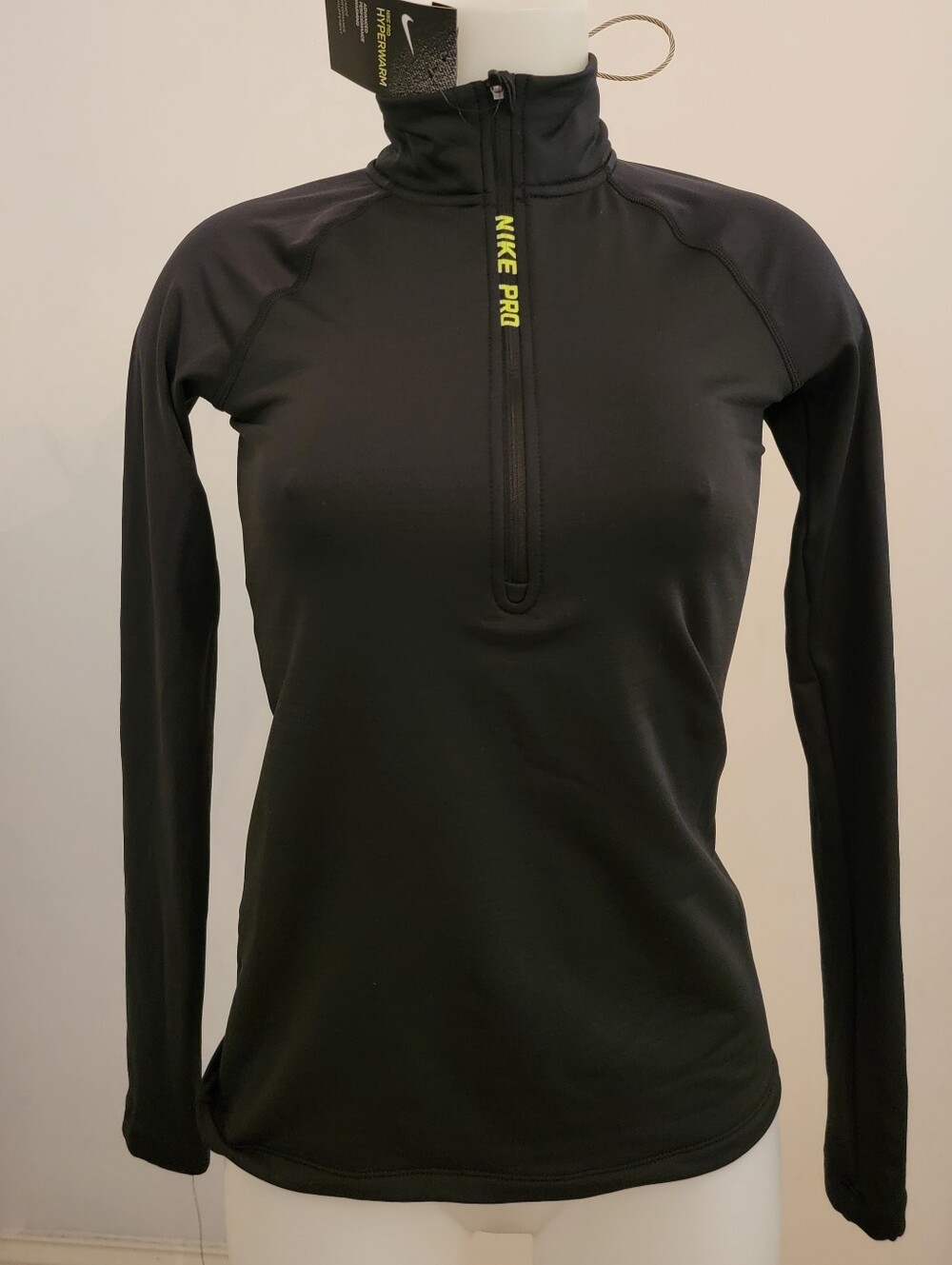 Nike Black Women's Long-Sleeve Half-Zip Performance Top with Yellow Accents